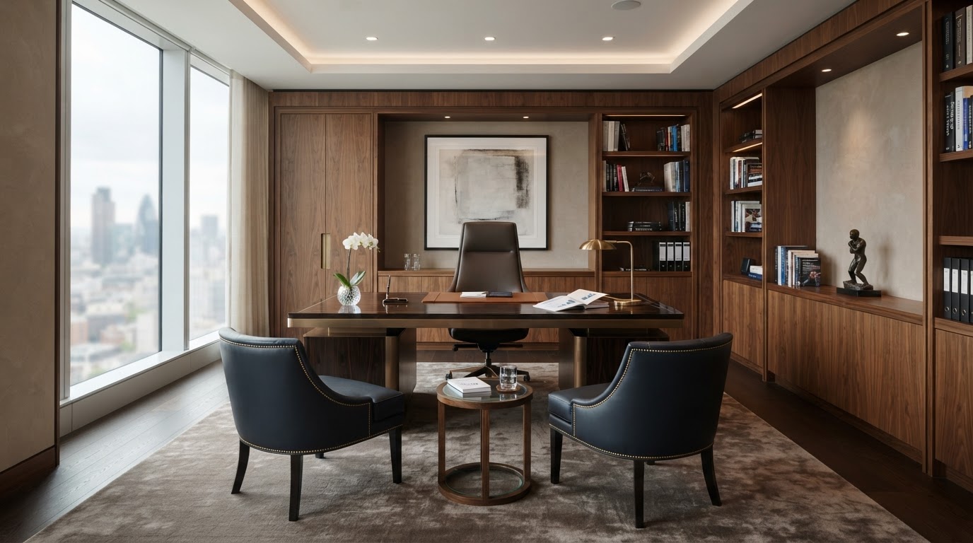 Upscale financial advisor office executive consultation room