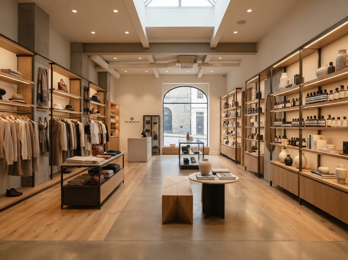 Bright modern retail store interior with curated products