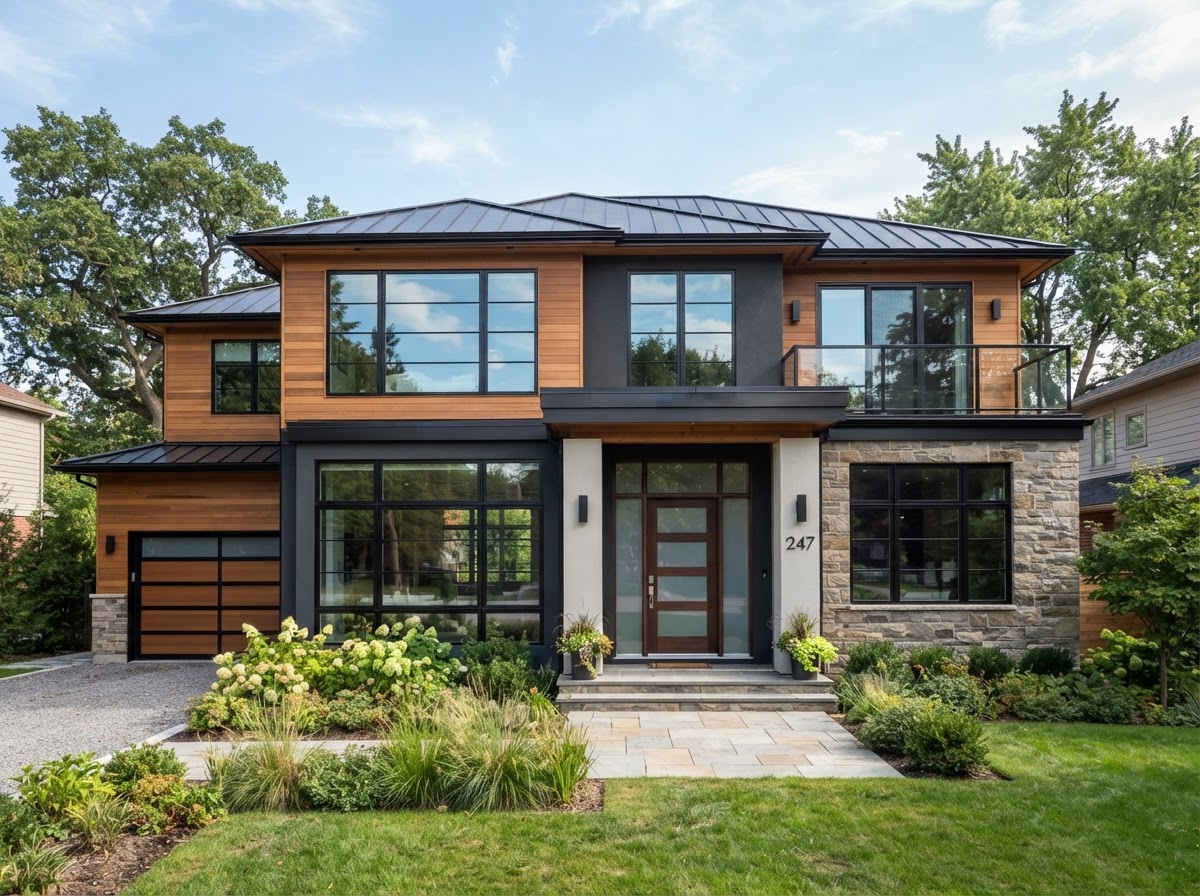 Premium installed modern windows and front door on a beautiful residential home