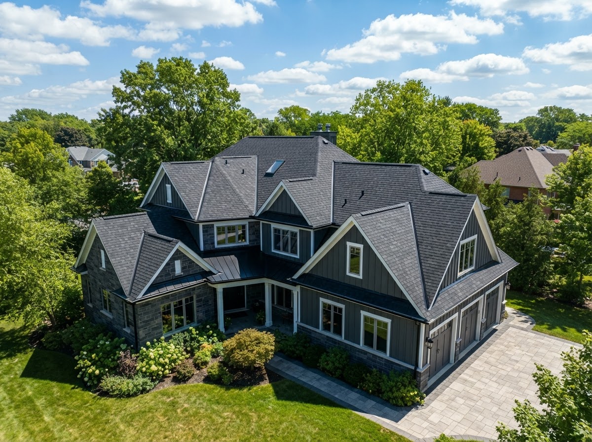 High-quality completed residential roof with premium architectural shingles