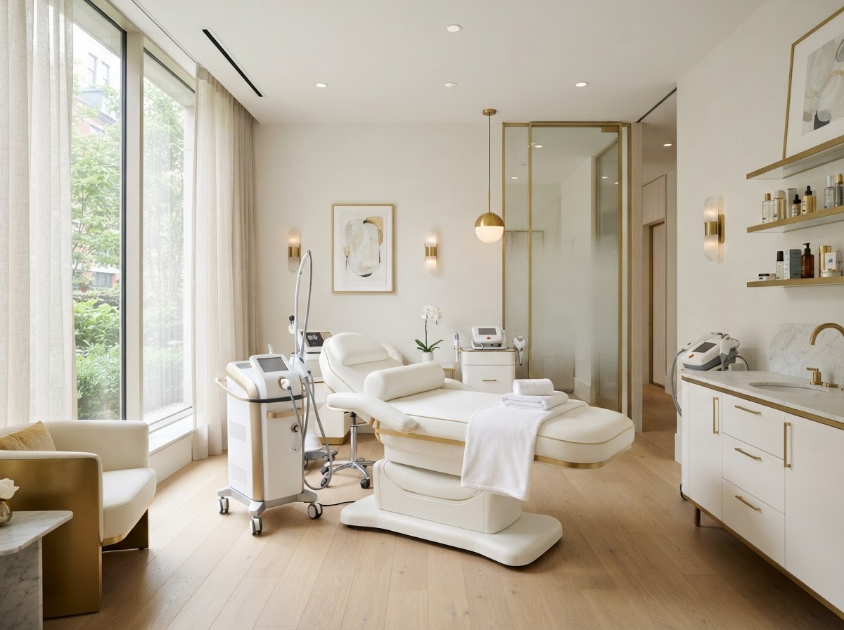 Modern medical spa interior with a sleek treatment room