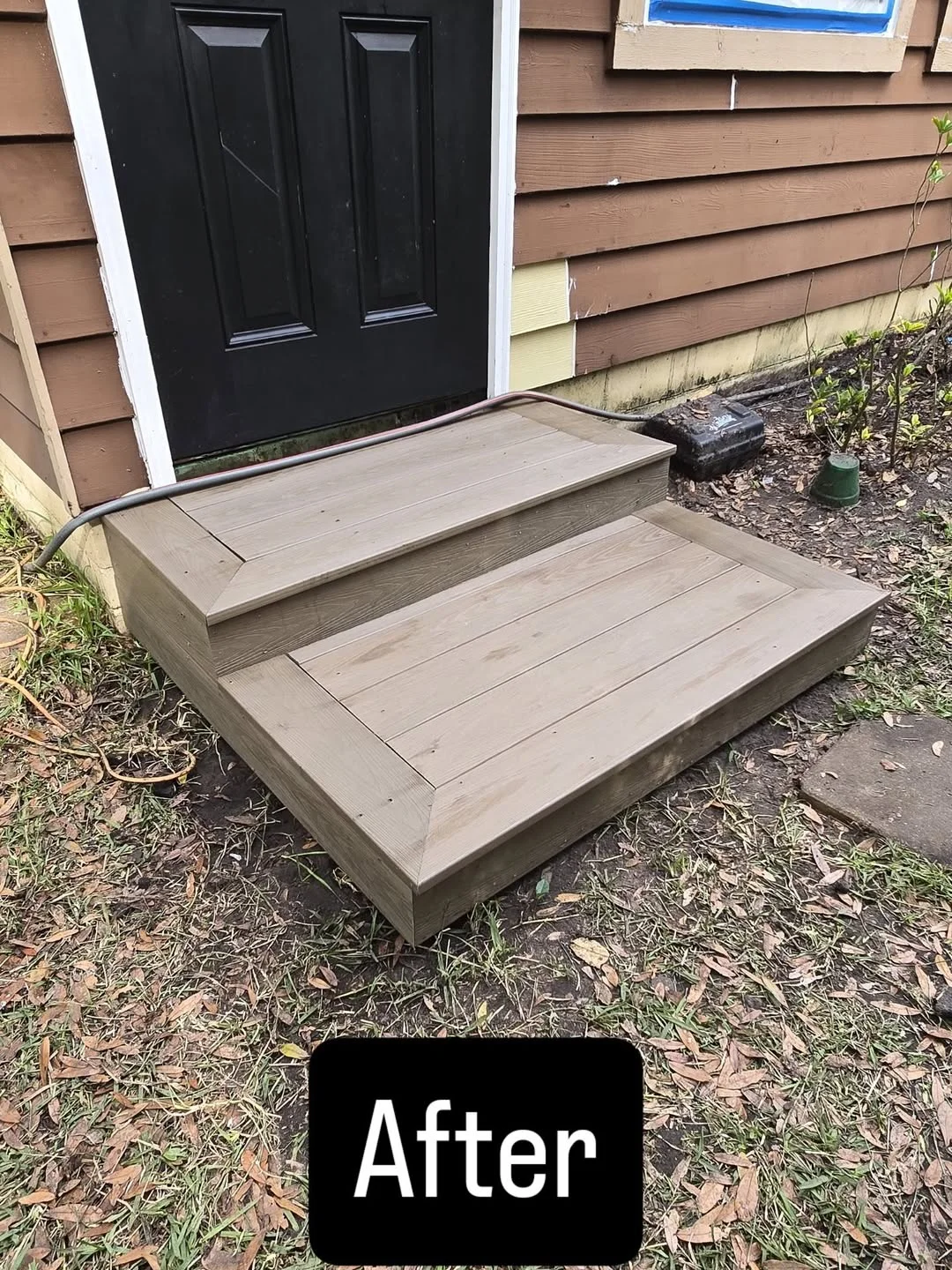 Rebuilt new exterior wooden entry steps by JS Remodeling & Handyman