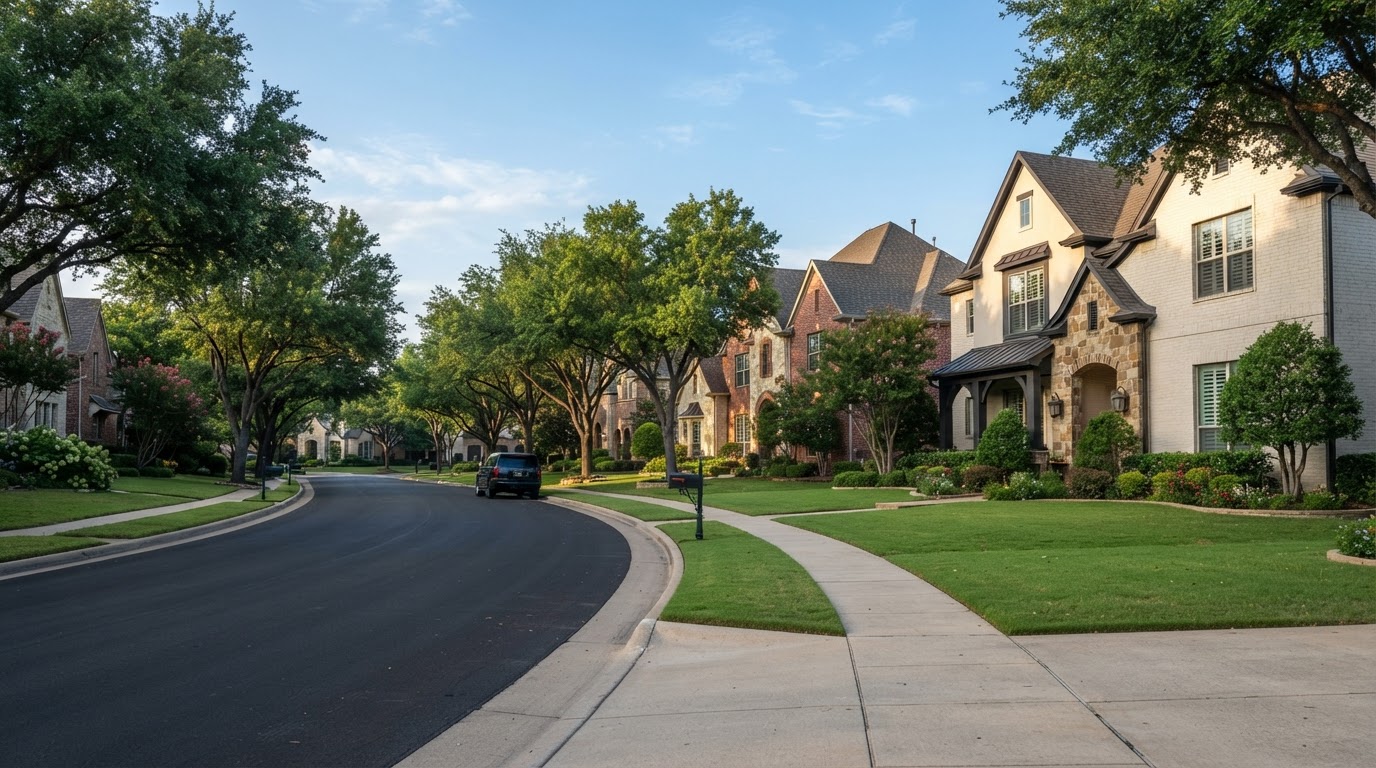 Residential streetscape in Plano, TX