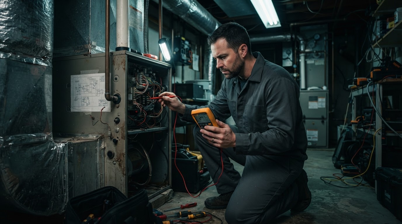 Unbranded HVAC technician performing hvac troubleshooting in Allen, TX