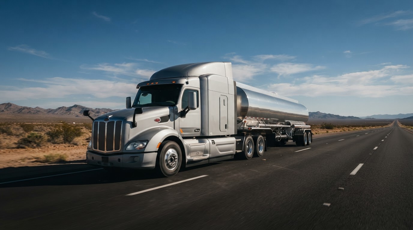 American Tanker Semi on Open Desert Highway