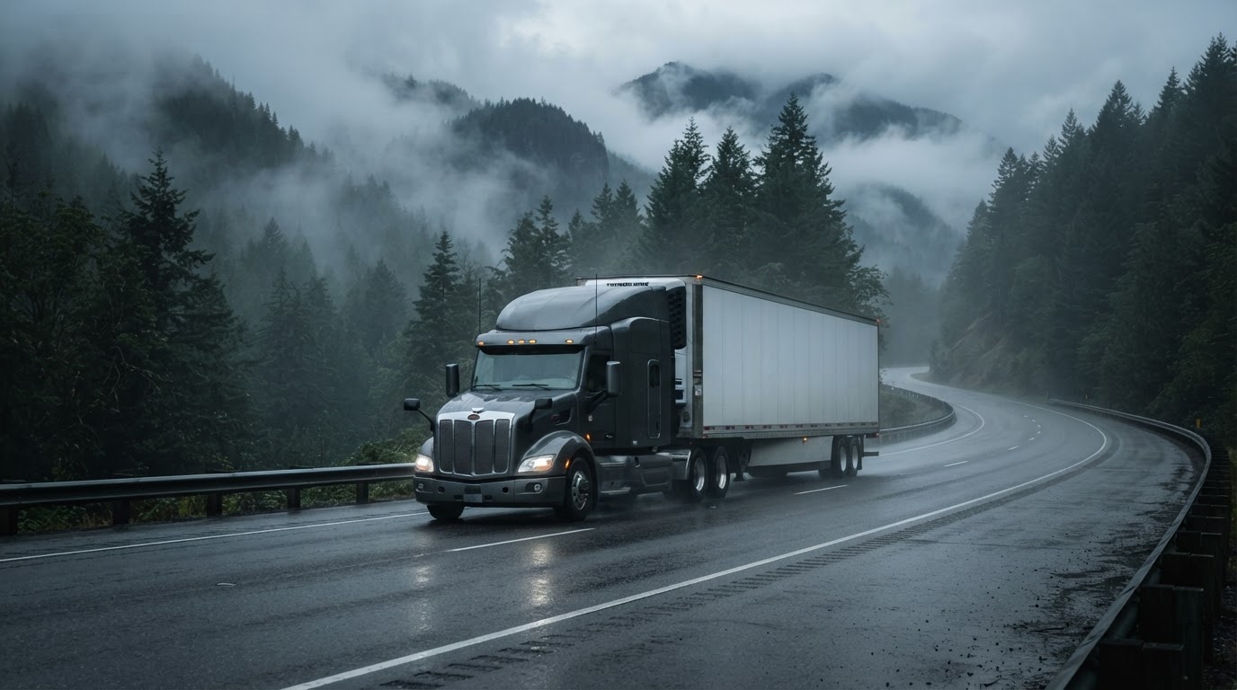 American Refrigerated Semi on Mountain Pass