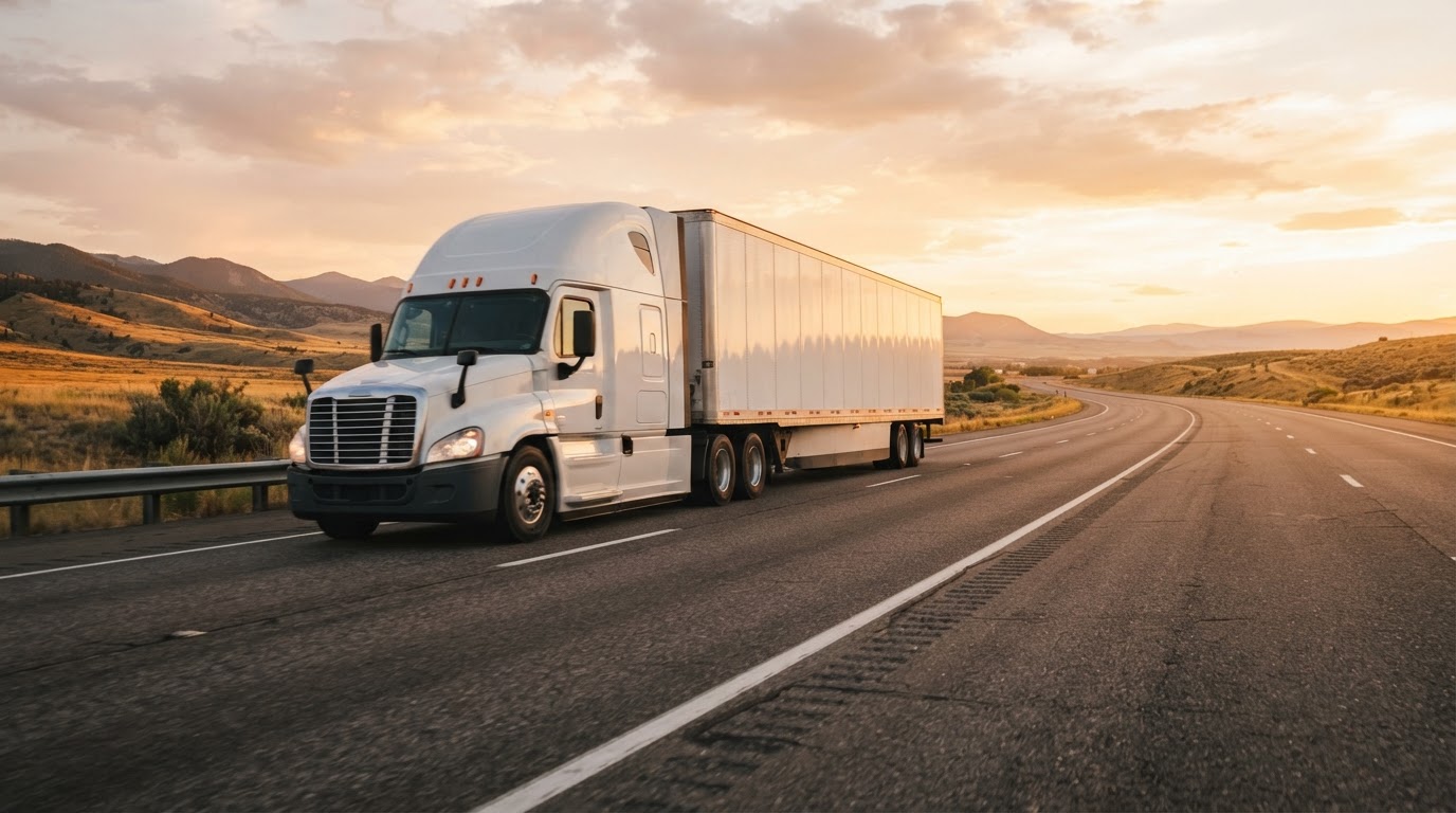 American Interstate Long-Haul Semi Truck at Golden Hour