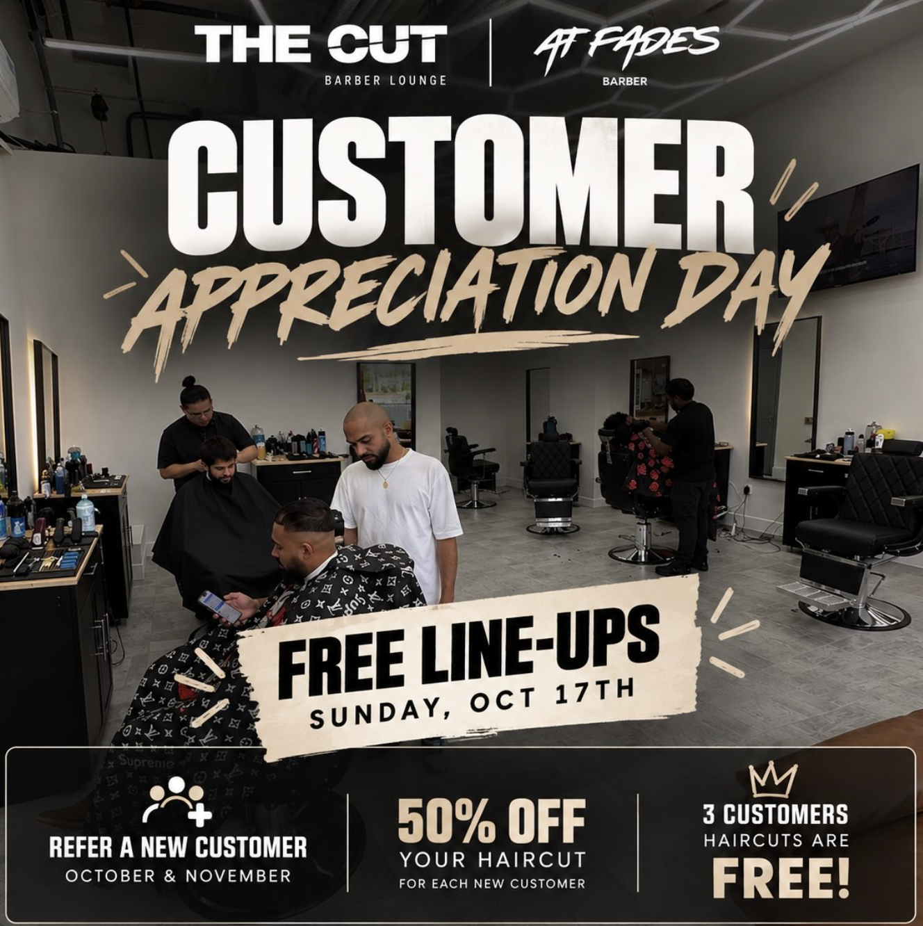 Customer Appreciation Day — Free Line-Ups Sunday October 17th at The Cut Barber Lounge