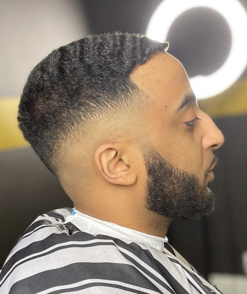 Precision 360 waves with clean taper fade and shaped beard at The Cut Barber Lounge, Scarborough