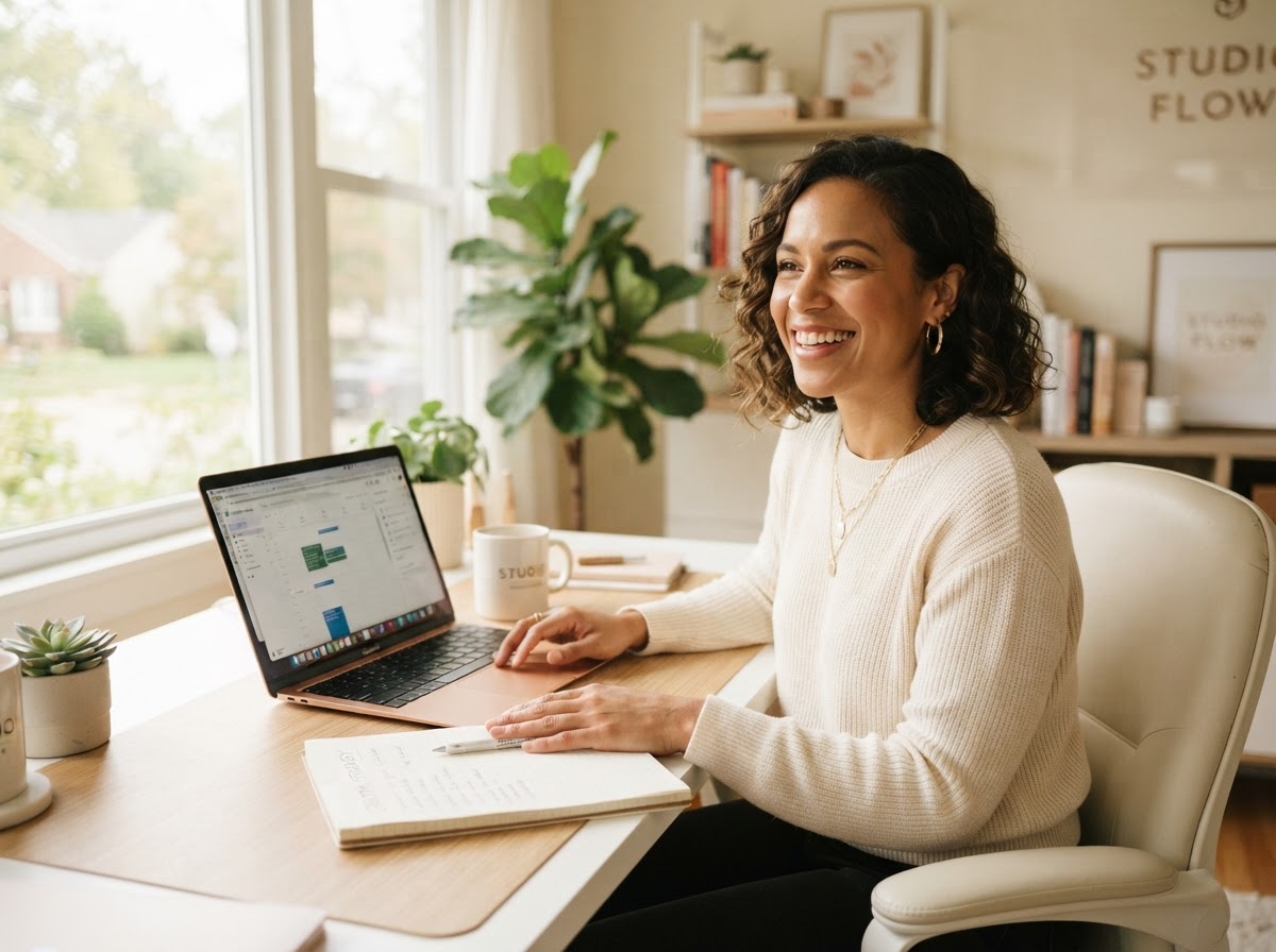 An entrepreneur reviewing her business dashboard