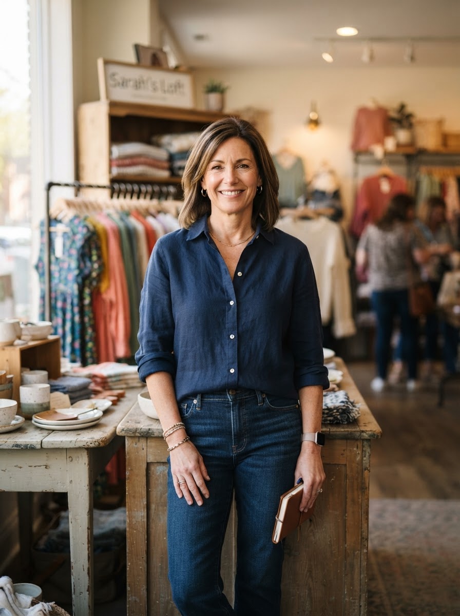 White woman boutique owner in her retail shop