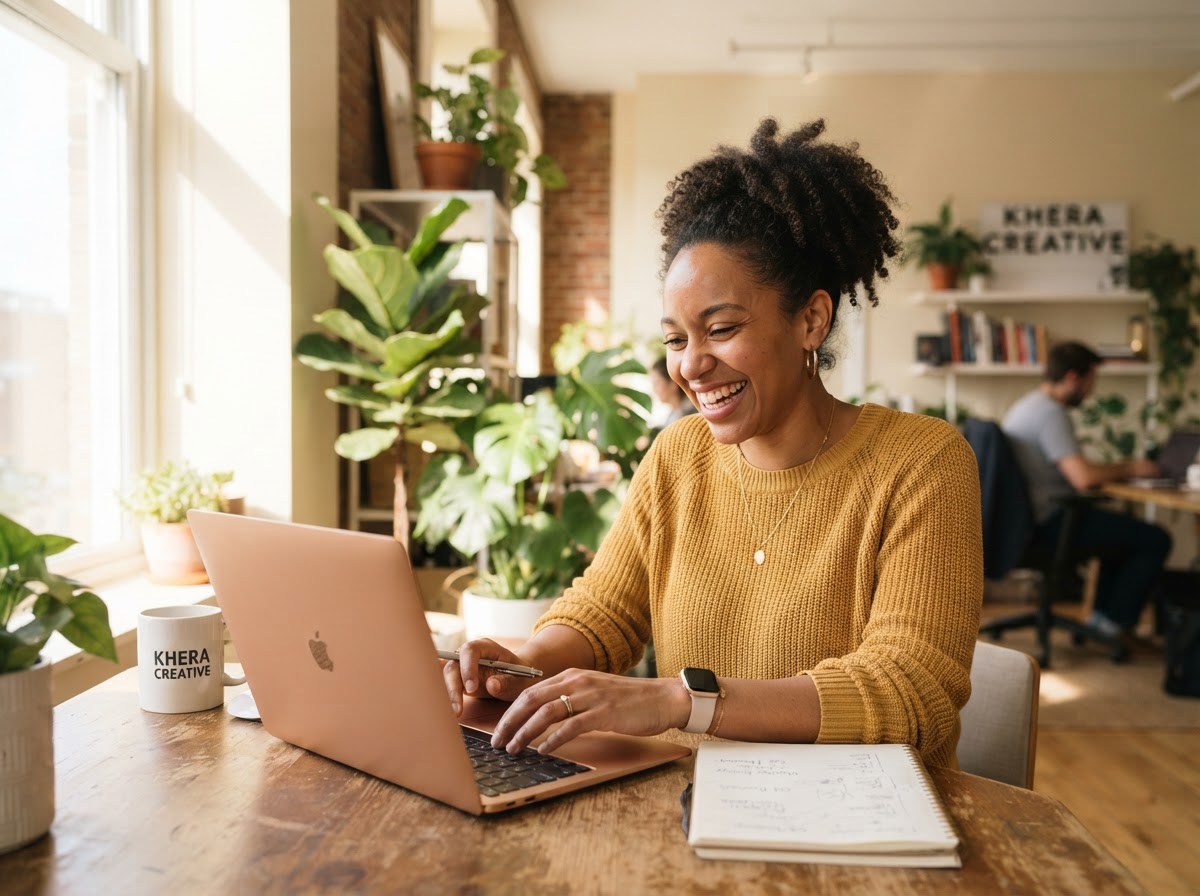 A small business owner working at her desk