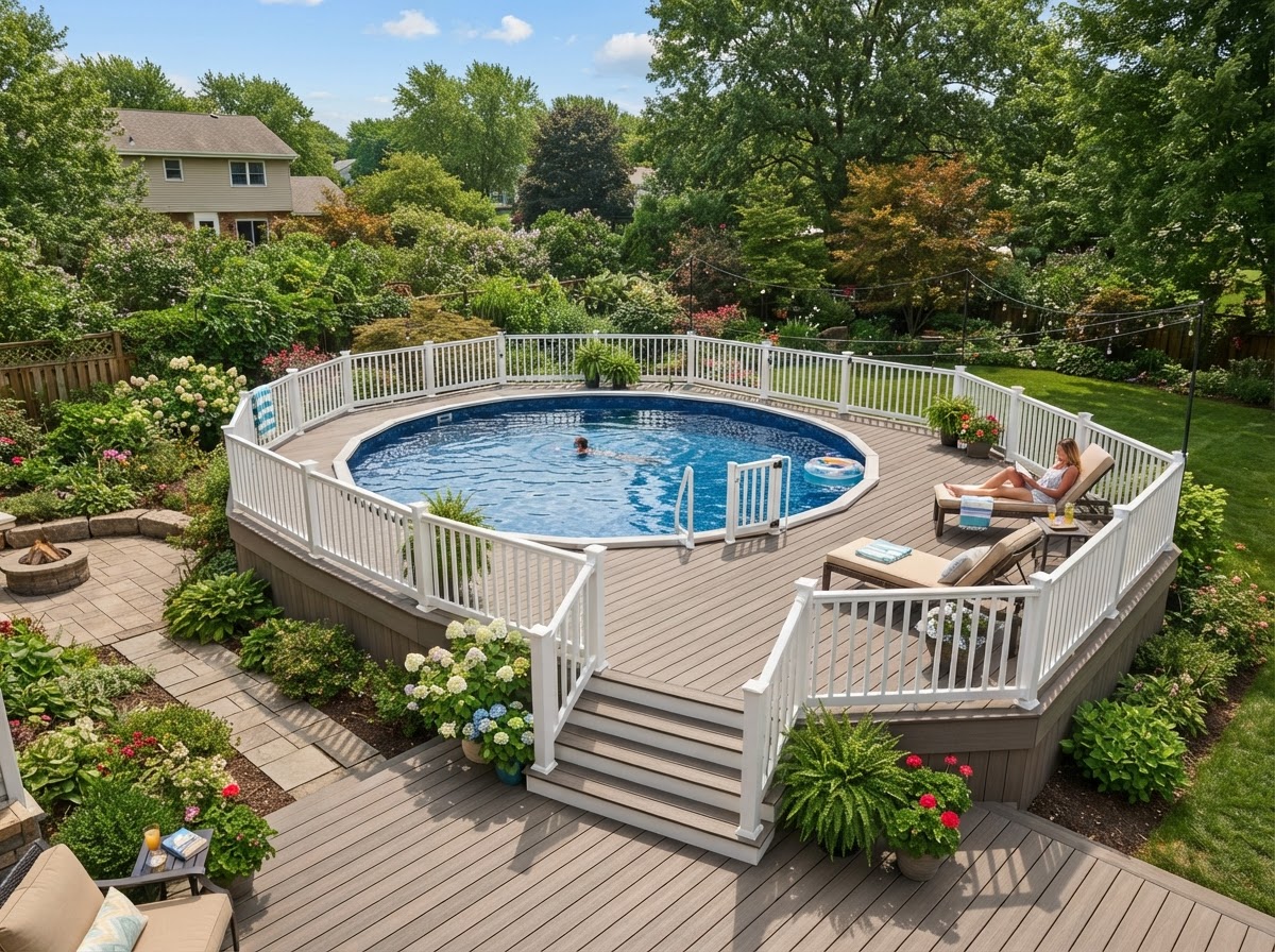 Above ground pool deck builders near me New Hampshire