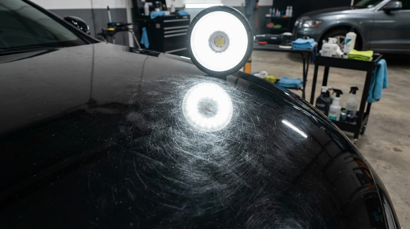 Before paint correction - swirls, scratches and dull oxidized clear coat
