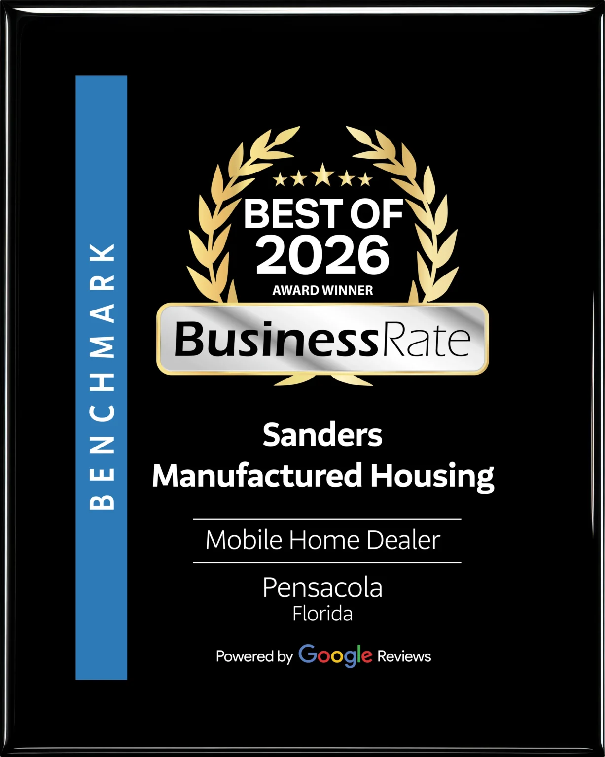 Sanders Manufactured Housing, Best of 2026 Mobile Home Dealer award from BusinessRate, powered by Google Reviews