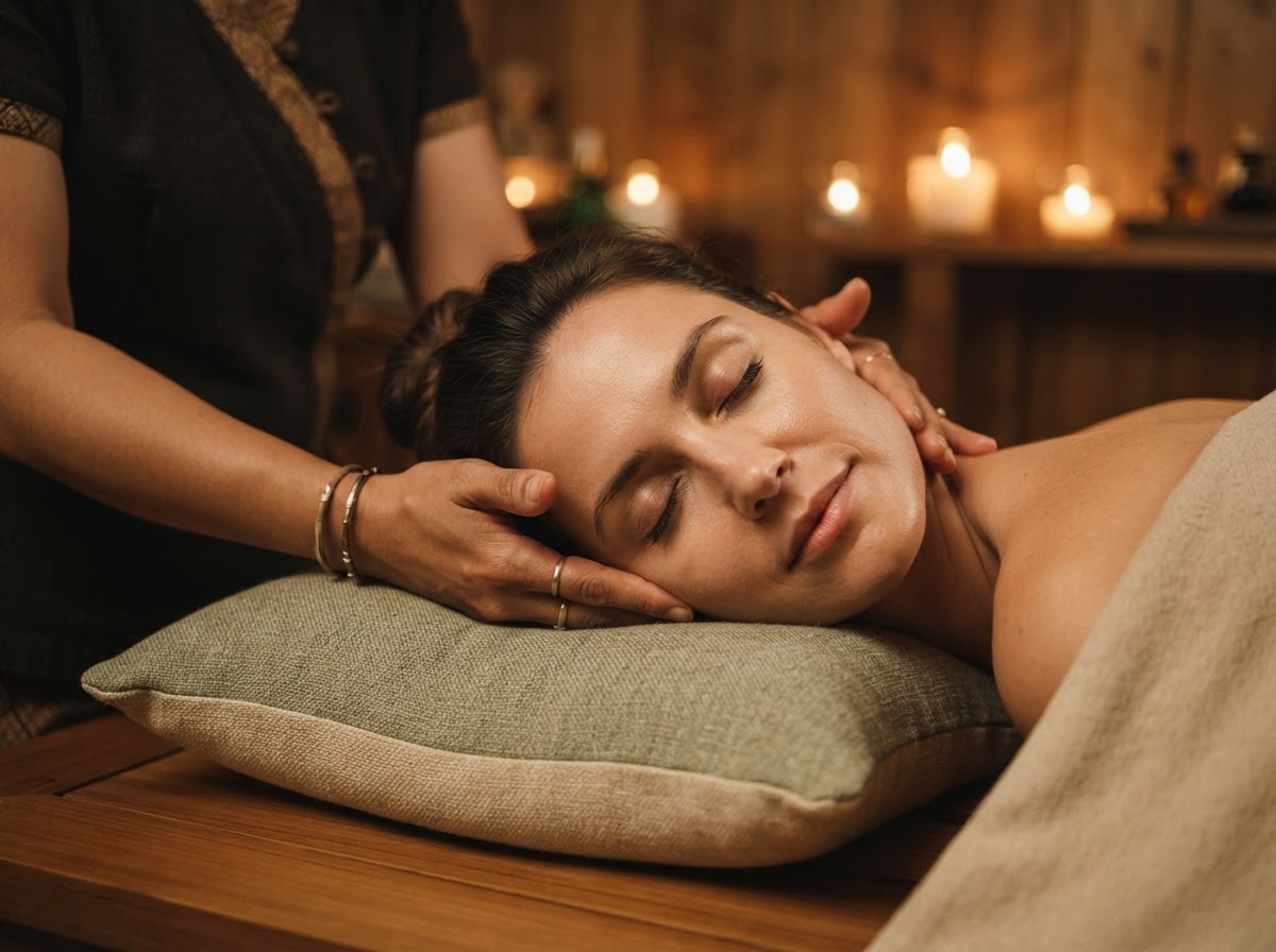 Relaxed client resting during a massage session at LA Thai Bodyworks
