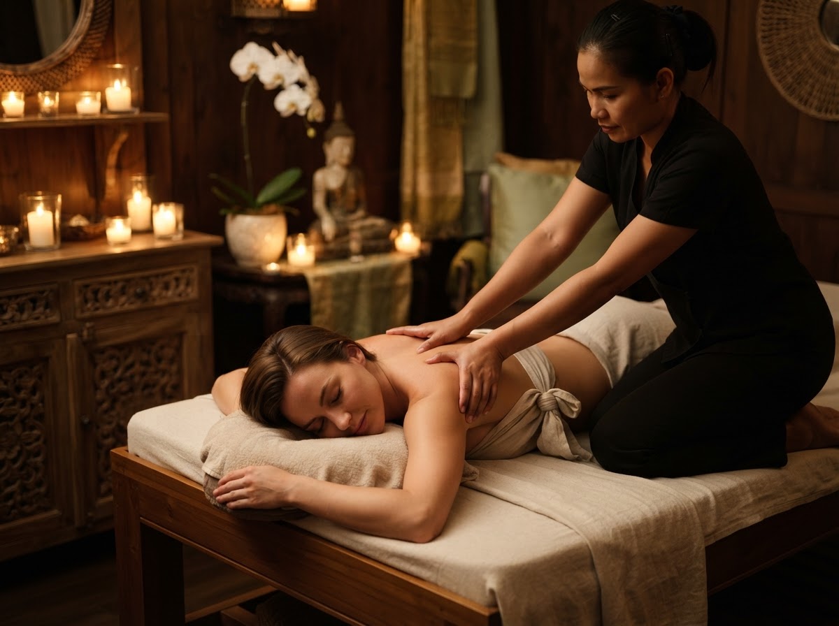 Client receiving a relaxing Thai massage at LA Thai Bodyworks in Los Angeles