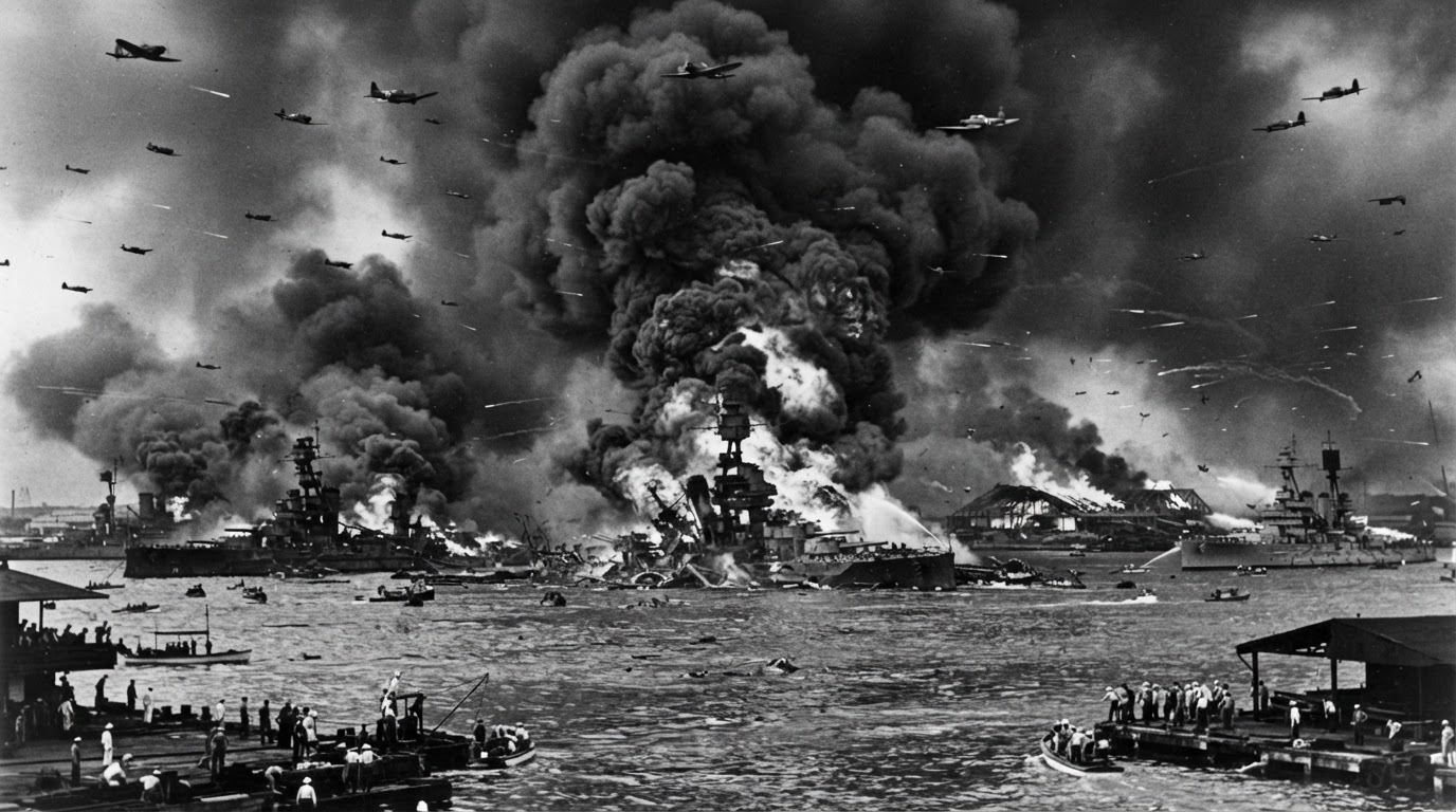 The USS Arizona explodes and sinks during the Japanese attack on Pearl Harbor, December 7 1941.