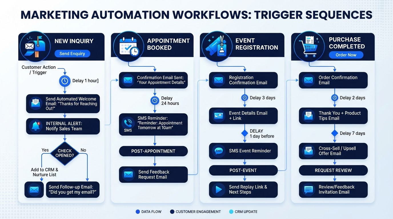 Marketing automation workflow triggers and follow-up sequences
