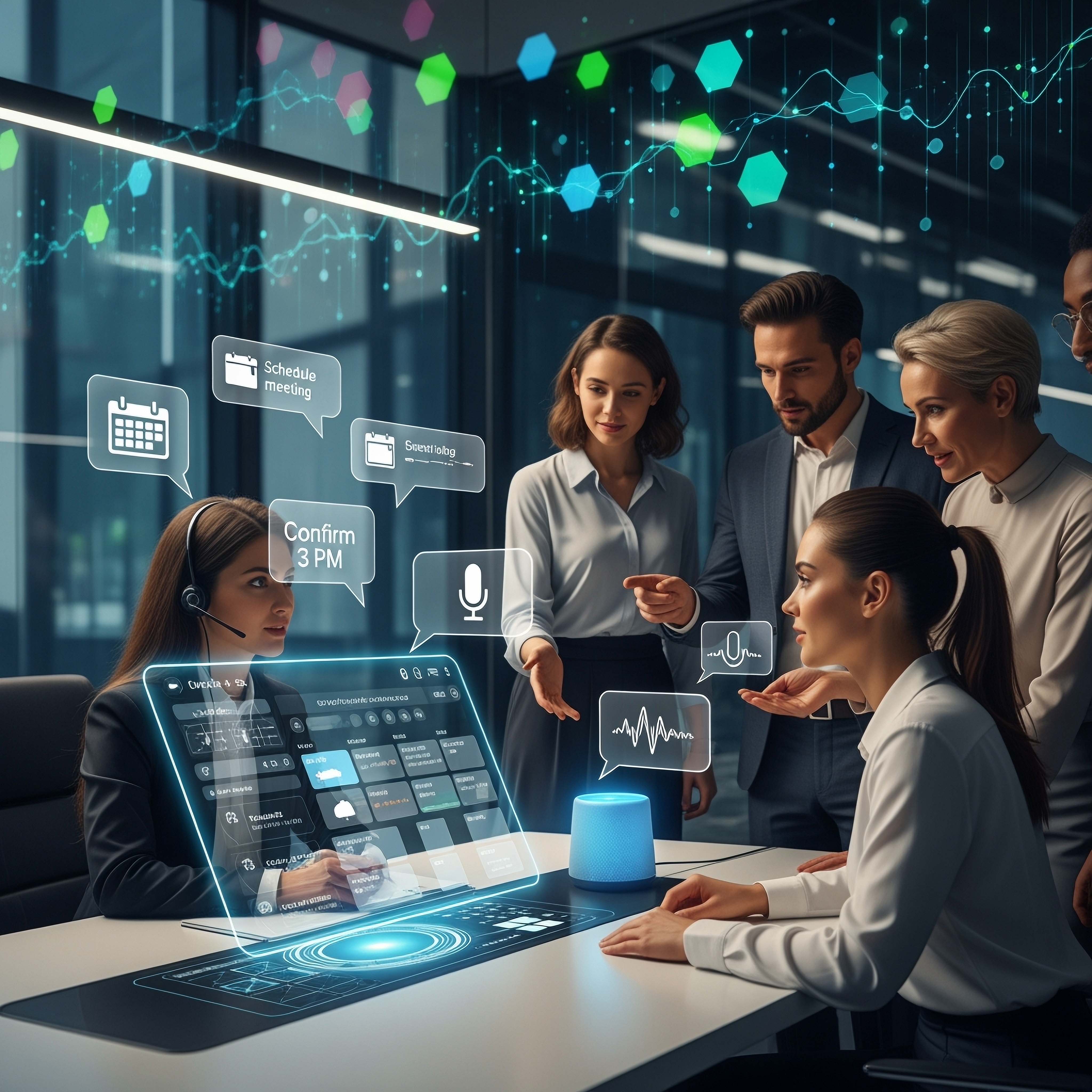 Team collaborating with AI Voice and Operations - Connected to Your Operations