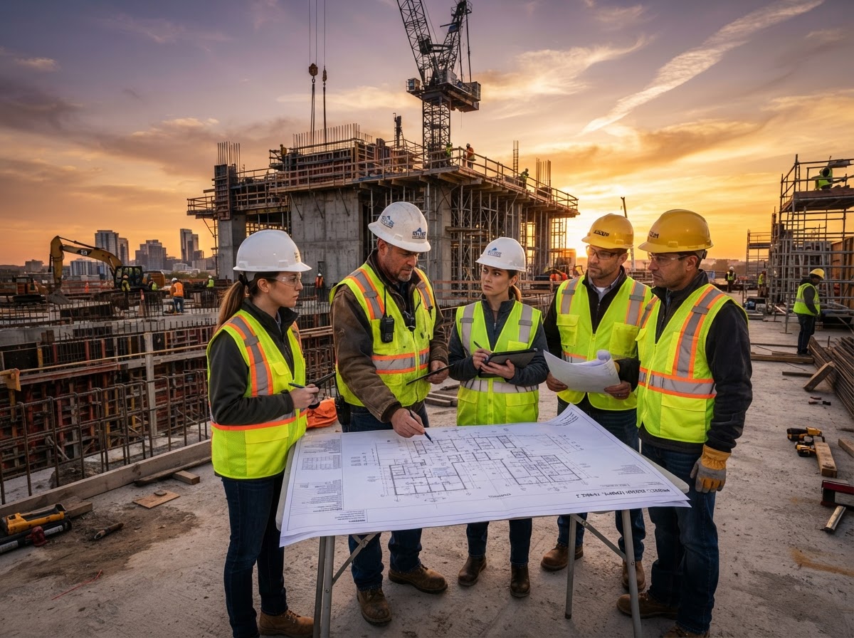 Commercial construction site superintendents and equipment operators