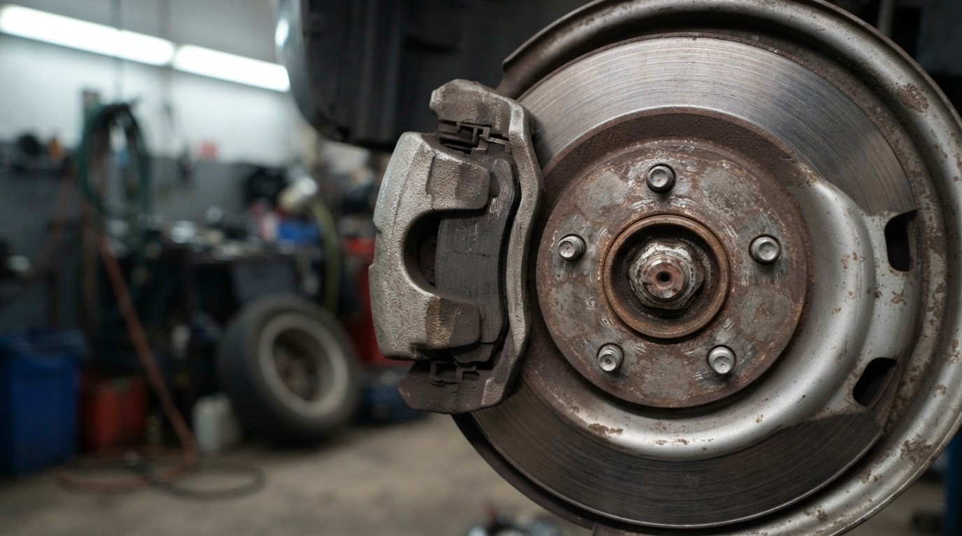 Brake rotor and caliper on a car