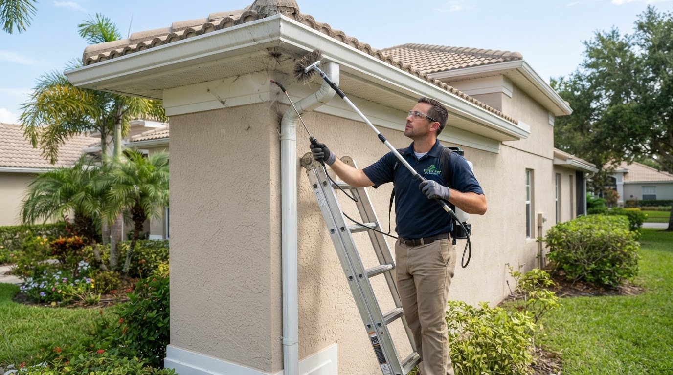 Spider & general pest control — professional pest control technician at work