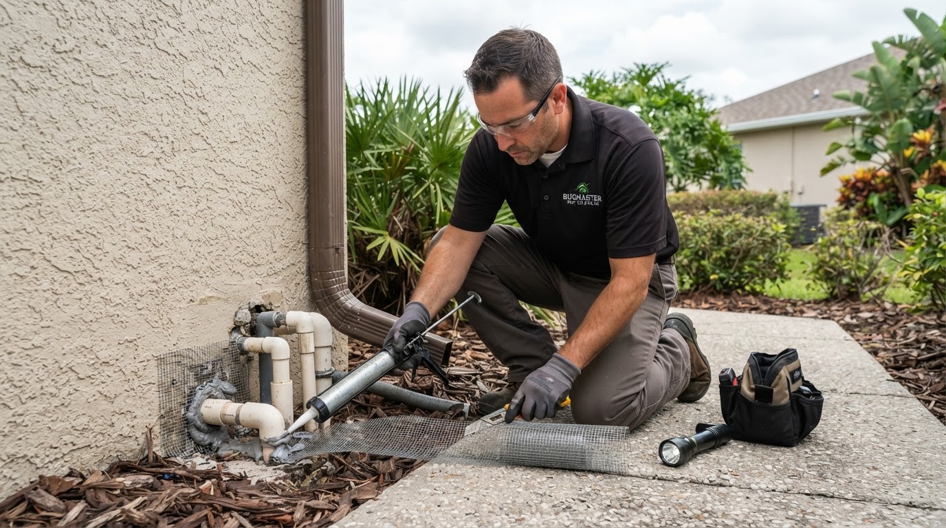 Rodent control & exclusion — professional pest control technician at work
