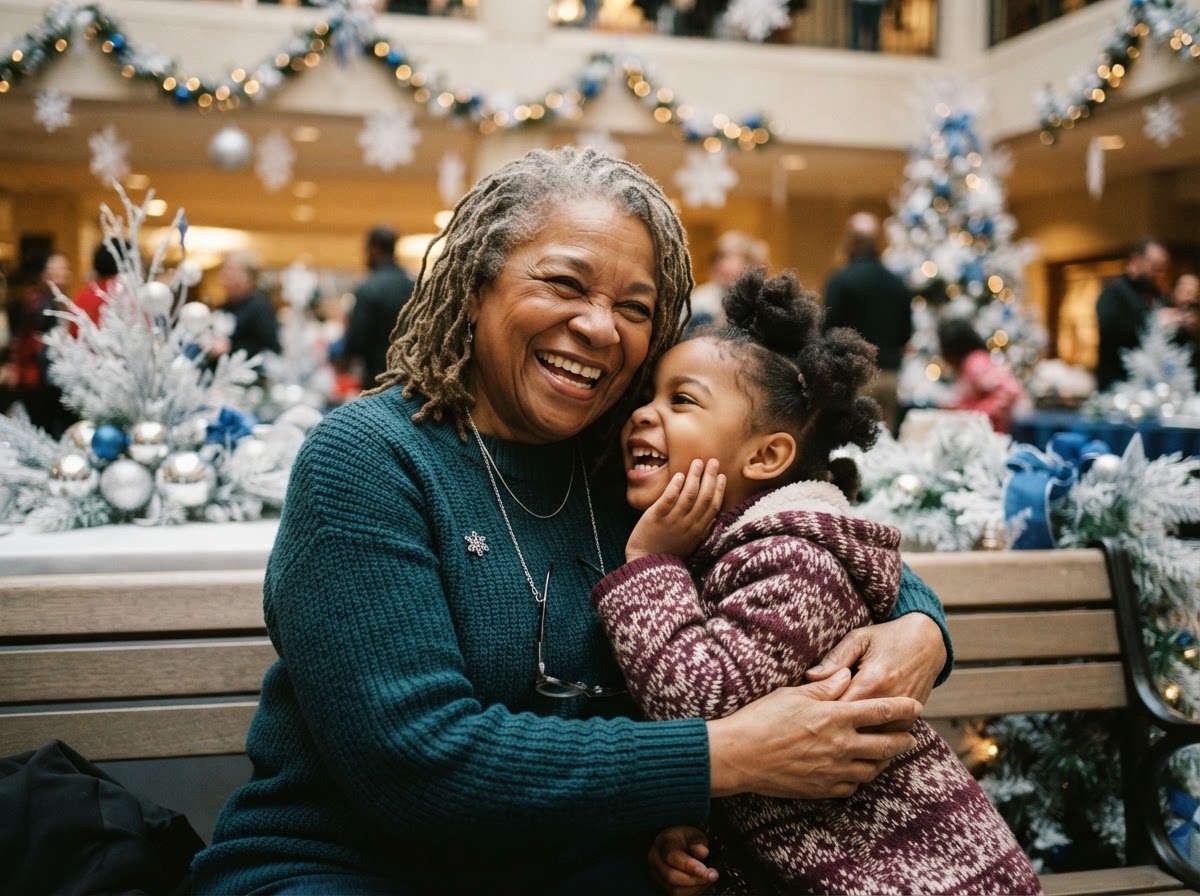 A senior and child sharing a joyful moment at the Winter Fun Festival