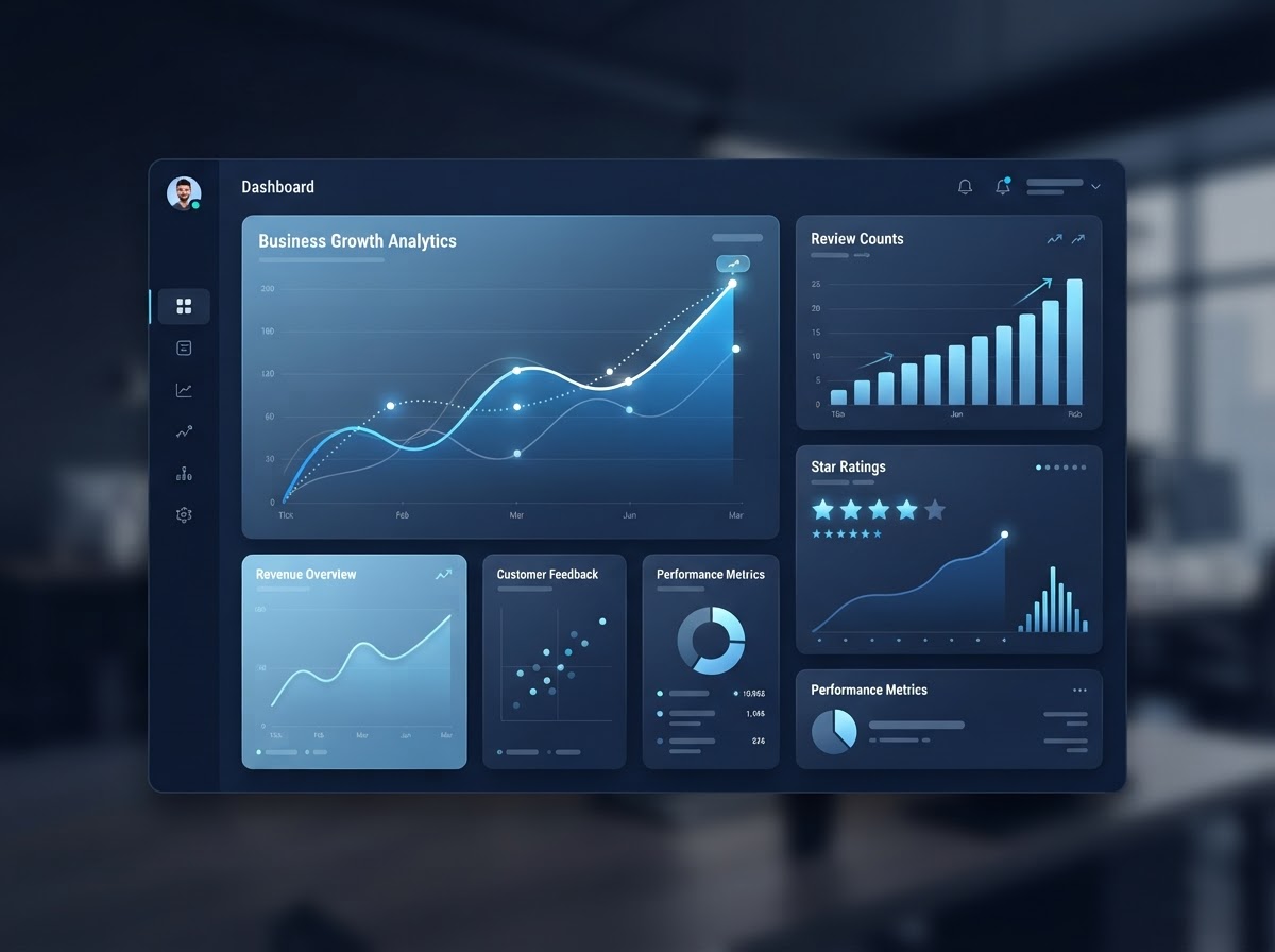 Abstract business growth analytics dashboard in navy and glacier blue