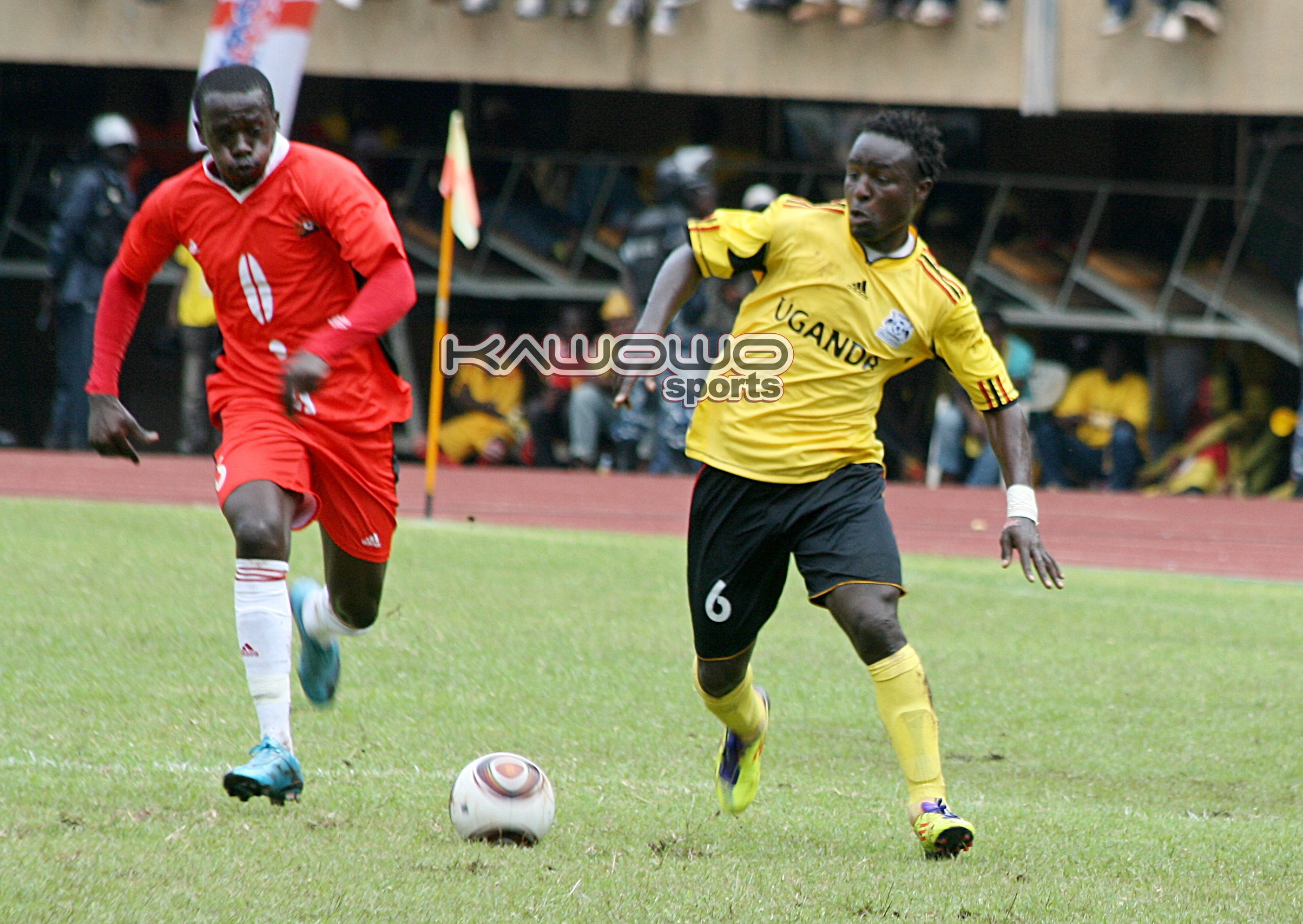 Tonny Mawejje in a Uganda Cranes football kit during an international match against Kenya, career archive.