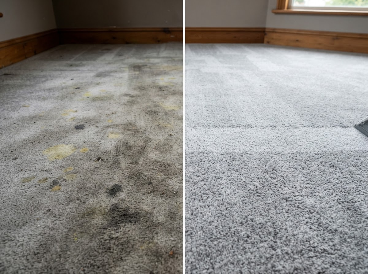 Carpet before and after professional cleaning by Sky Rise