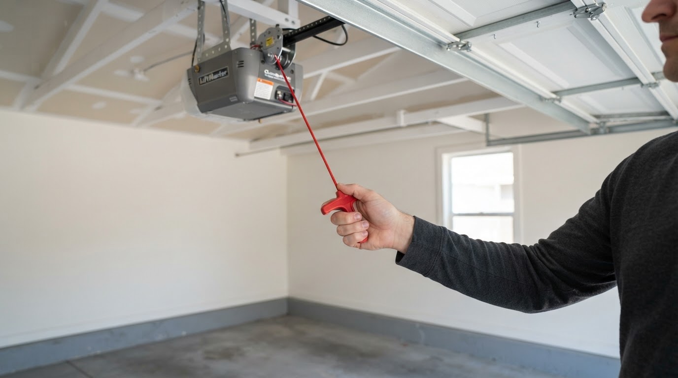 Sectional panel lift garage door made of horizontal panels lifting up along ceiling tracks in a Melbourne home