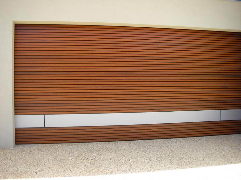 Timber batten garage door with insert and aluminium backing, Dandenong Garage Doors installation.