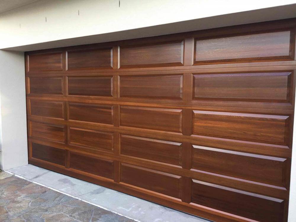 Timber raised panel garage door design and installation