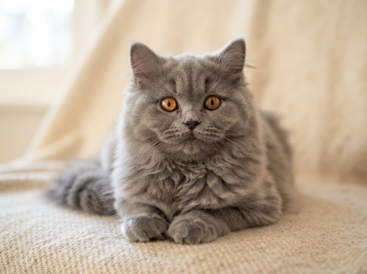 Blue British Longhair kitten with long plush coat