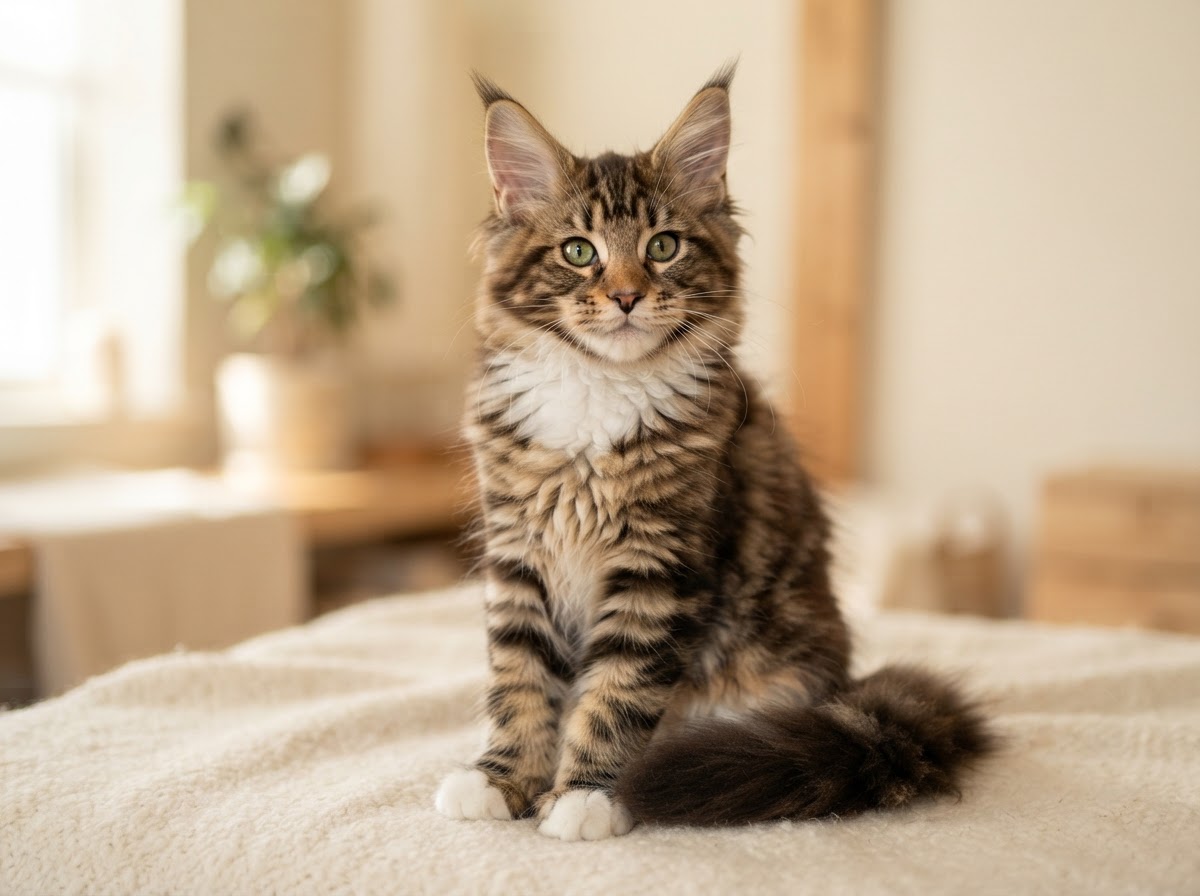 Maine Coon kitten with semi-long coat and tufted ears