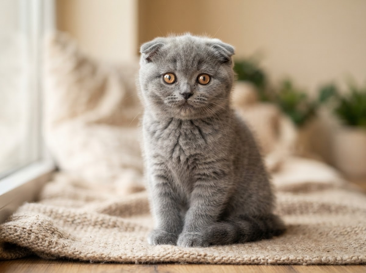 Scottish Fold kitten with folded ears and round eyes