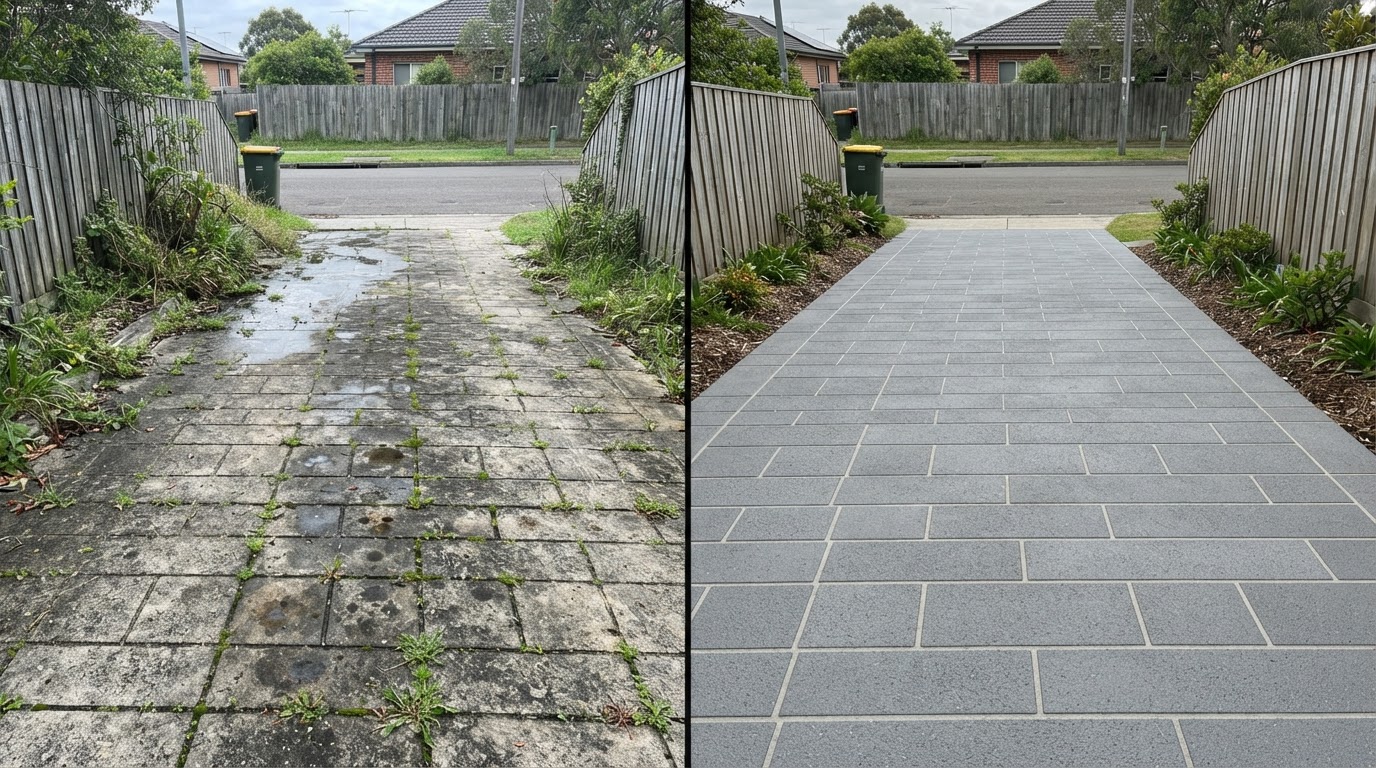 Clean restored pavers after pressure washing