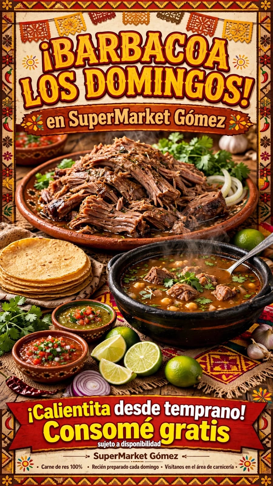 Póster oficial de Barbacoa los Domingos en SuperMarket Gómez