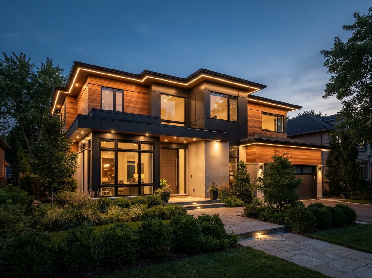 Permanent architectural LED lighting on an Orange County home