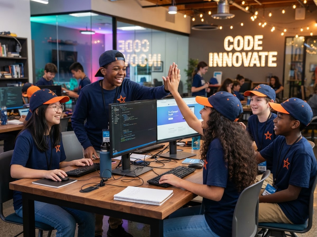 Middle schoolers collaborating on Python