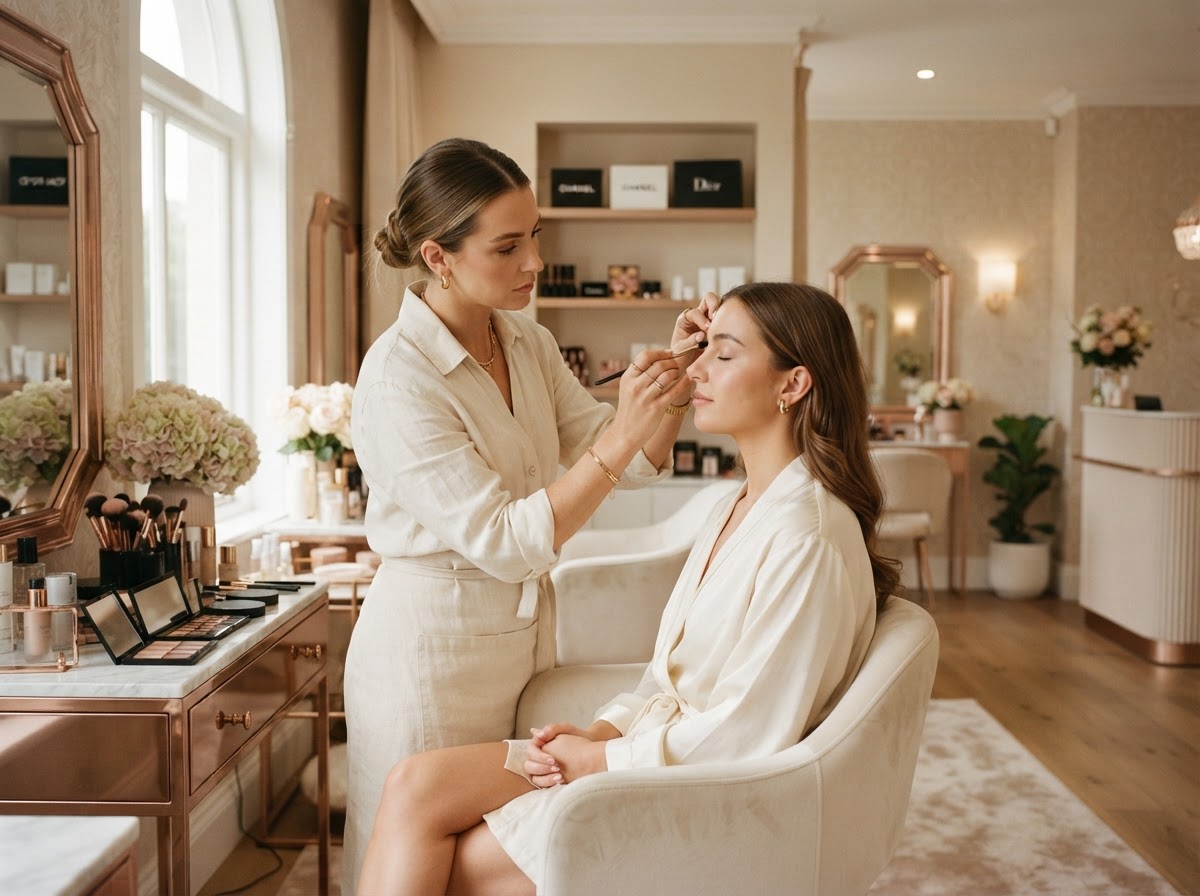 Makeup artist at work in Surbhi Makeup Studio