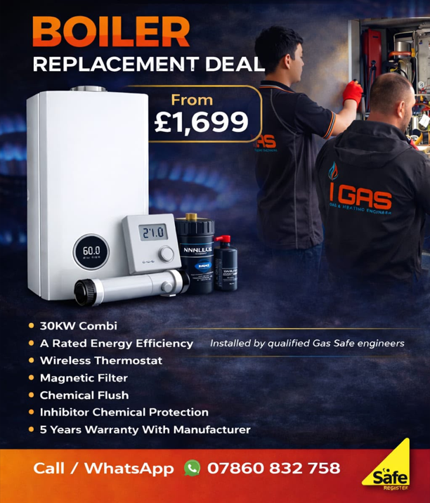 iGas Oldham Boiler Replacement Deal from £1,699 with wireless thermostat and magnetic filter