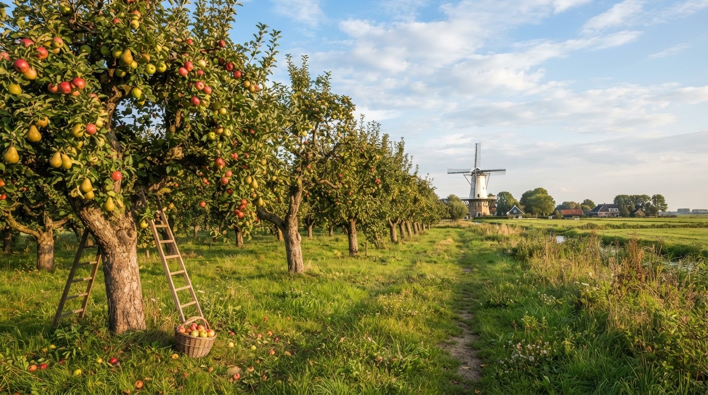 Hoogstam fruitbomen rondom de Wiel van Bassa in Schoonrewoerd