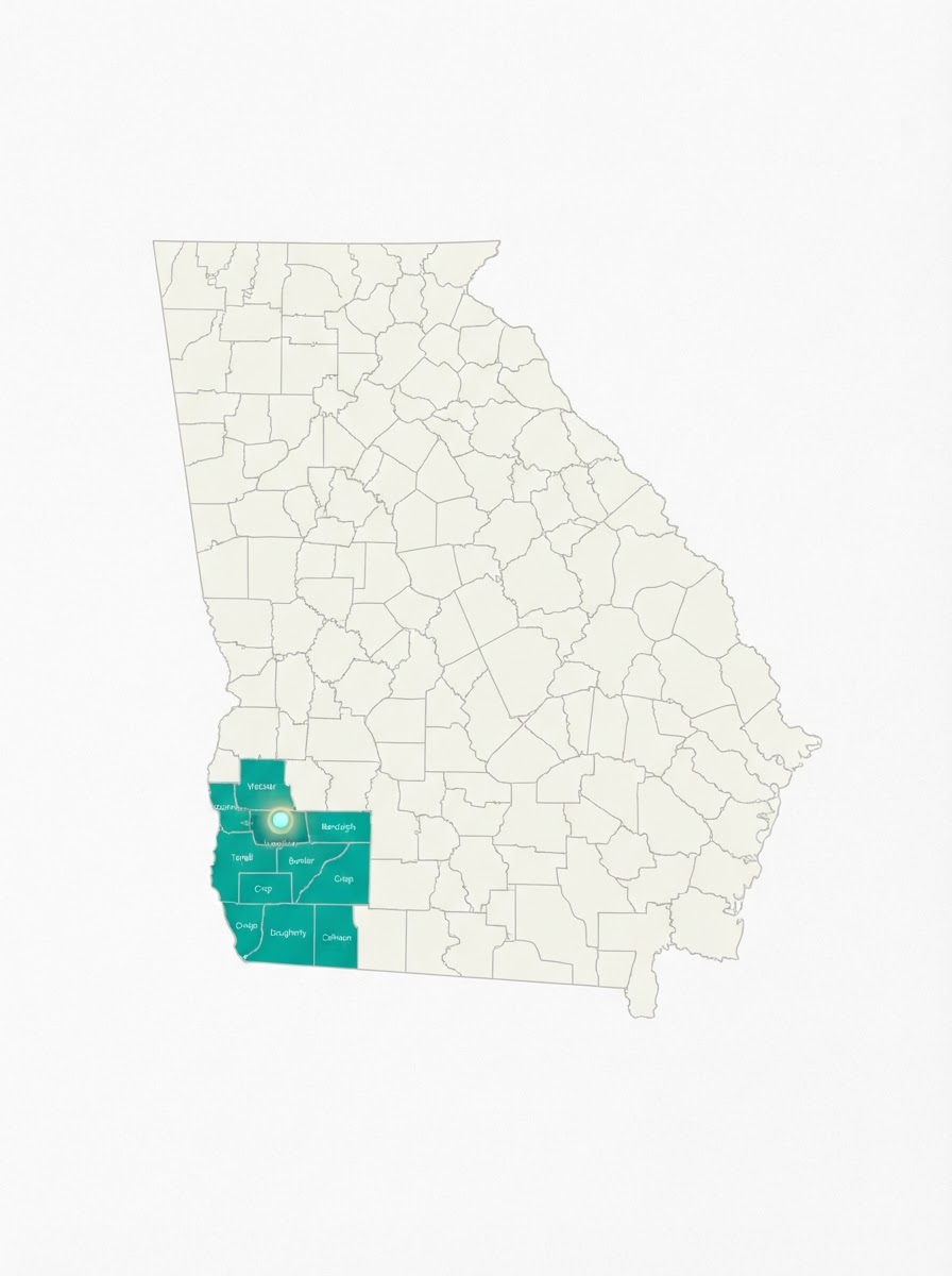 Mapa ilustrativo de Georgia que destaca Lumpkin, ubicación de Stewart Detention Center