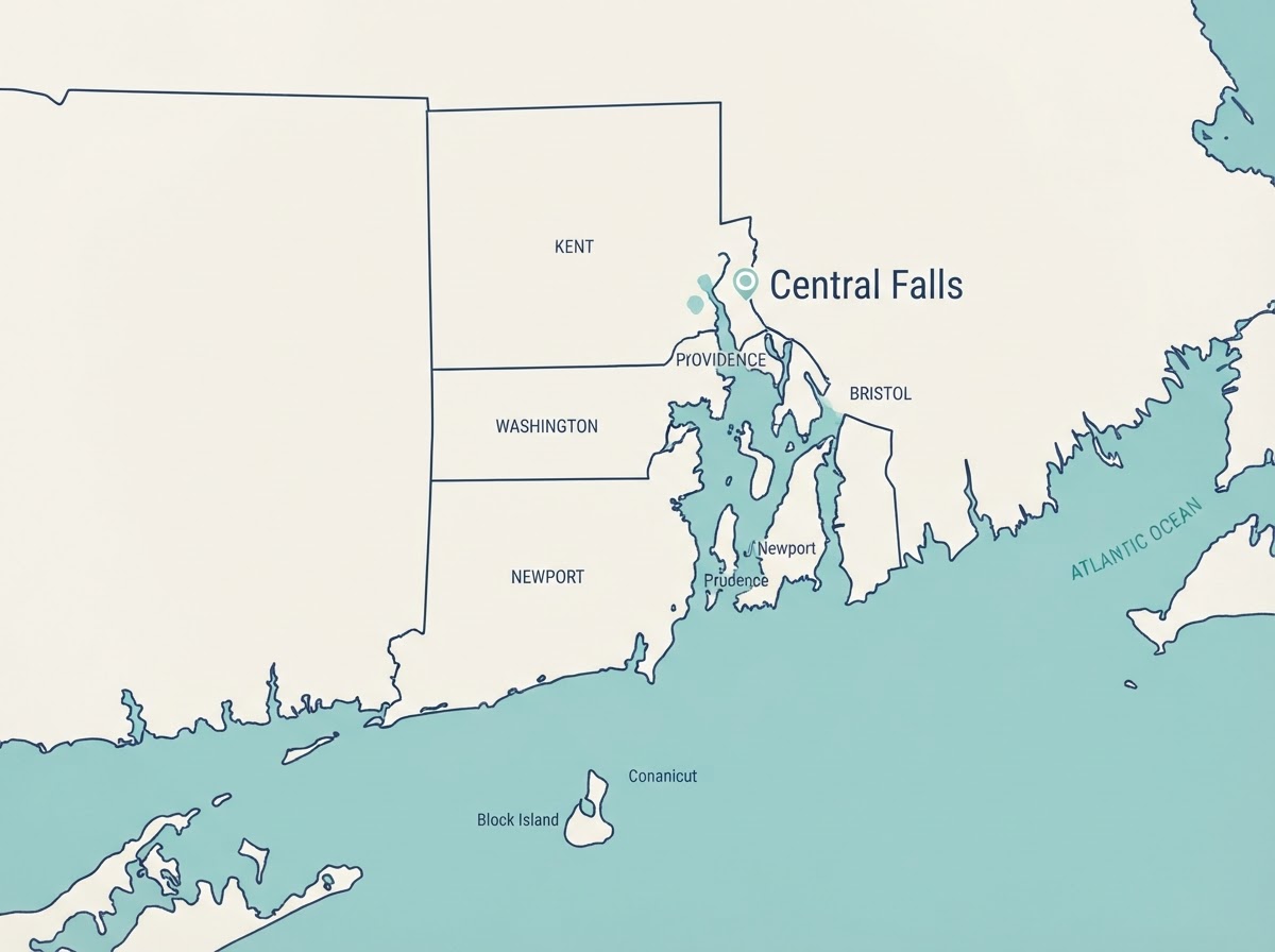 Mapa ilustrativo de Rhode Island con Central Falls señalado