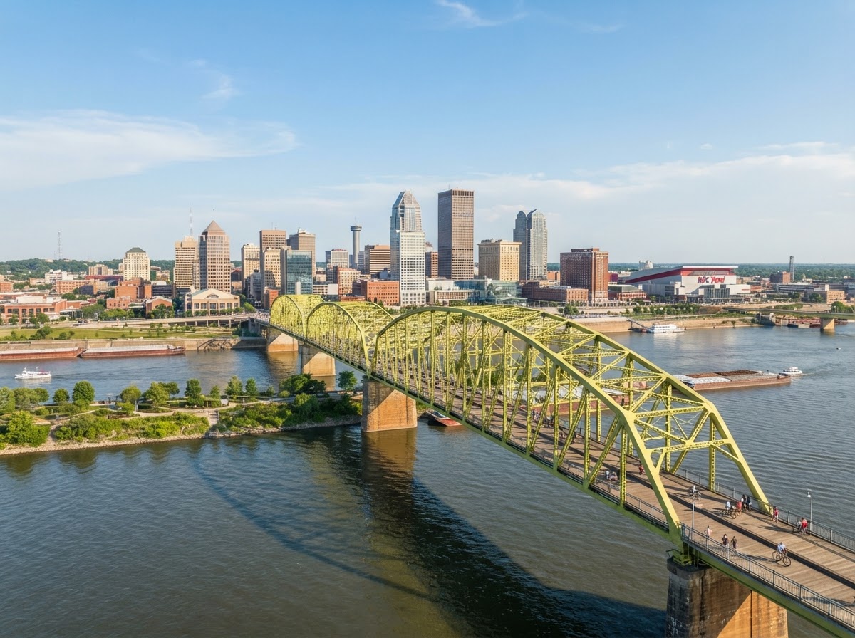 Skyline de Louisville, Kentucky, donde Amistad Bail Bonds ayuda a las familias con fianzas de inmigración