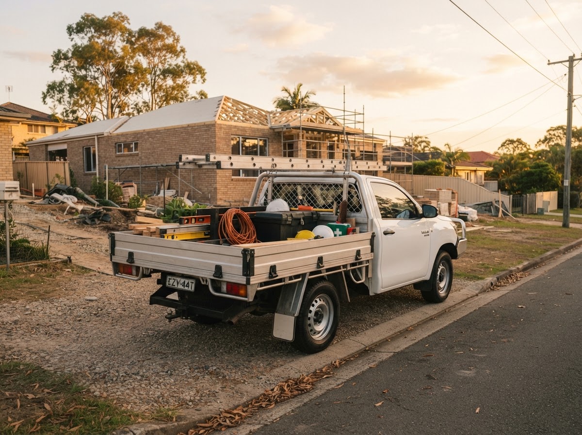 A tradie ute at a job site