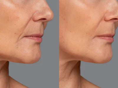 Before and after dermal filler treatment for lower face at Renew U Aesthetics in Apple Valley, MN